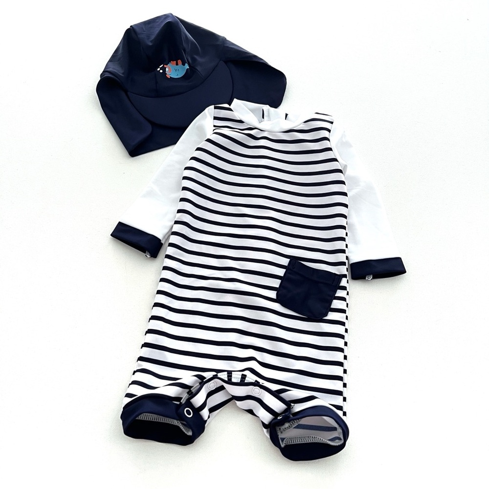 UMELOK Baby UPF 50+ Sun Protection One Piece Rashguard Swimsuit with Sun Hat NWT